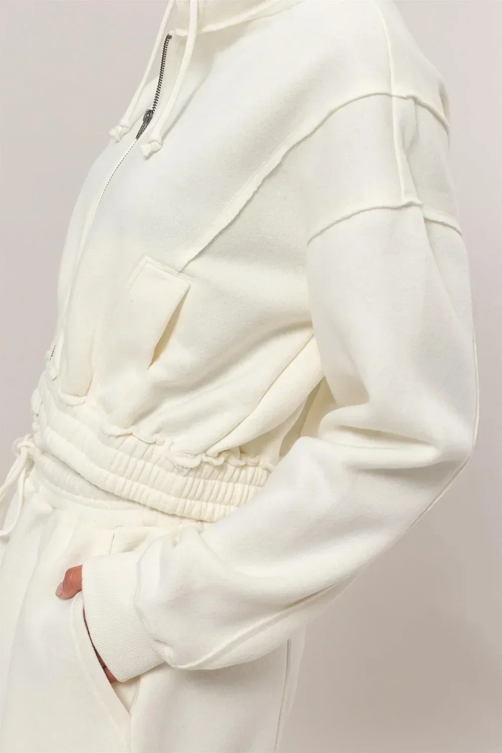 Cropped Zip Up Trendy Seam Detailing Fleece Fall Hoodie Jacket