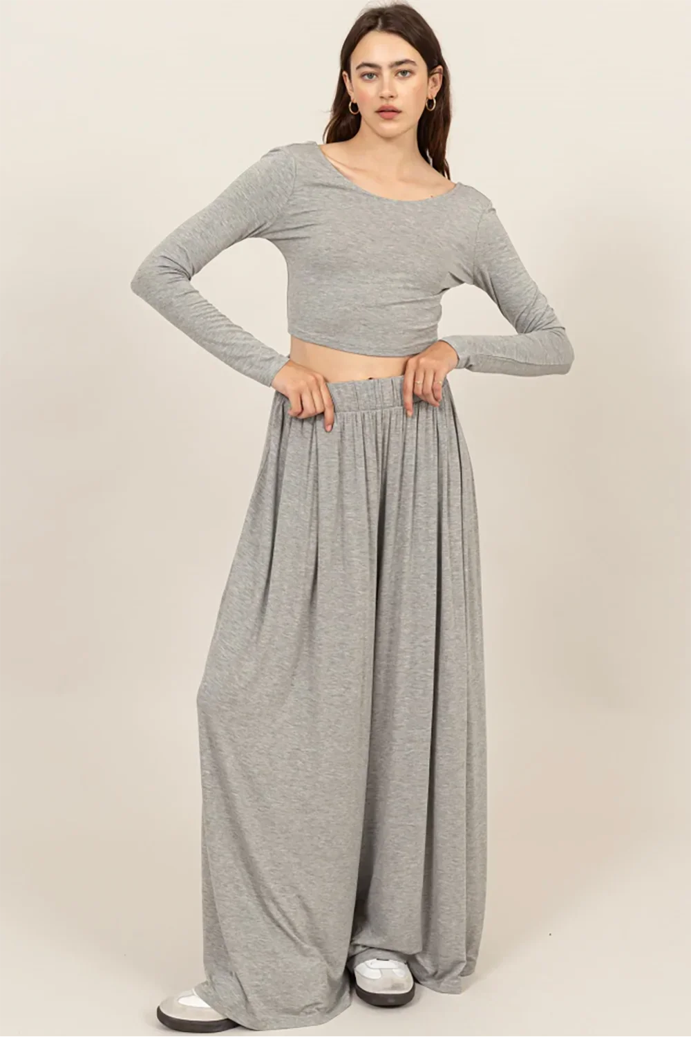 Long Sleeve Crop Top & Extra Wide Maxi Pants Set