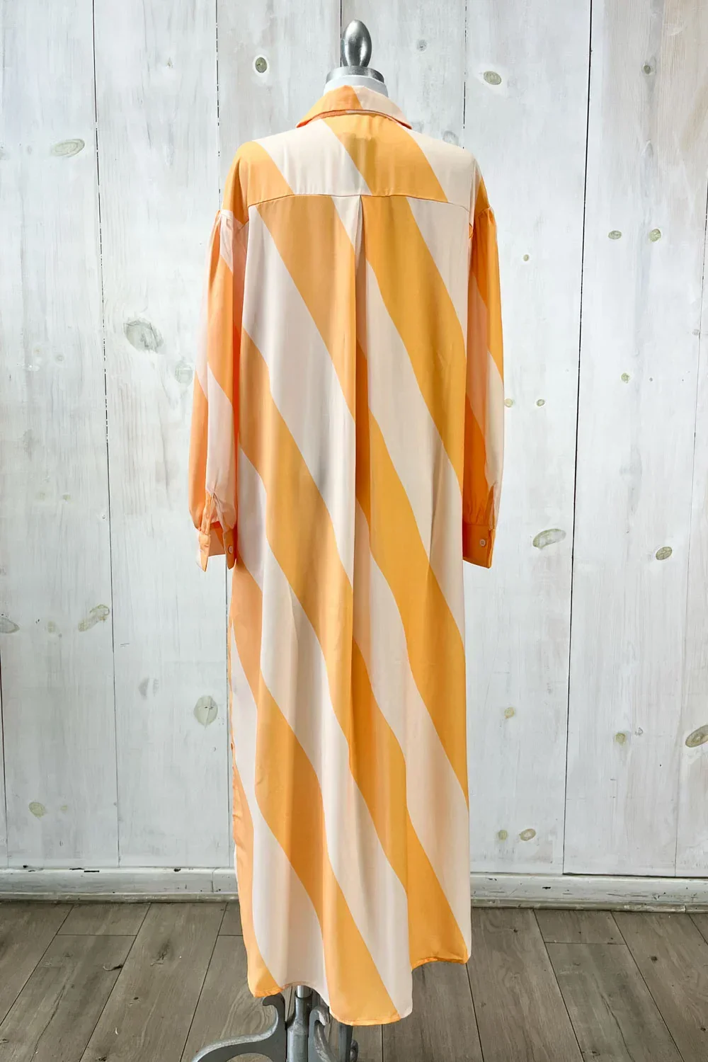 Striped Button Down Long Sleeve Collared Flowy Boutique Maxi Shirt Dress