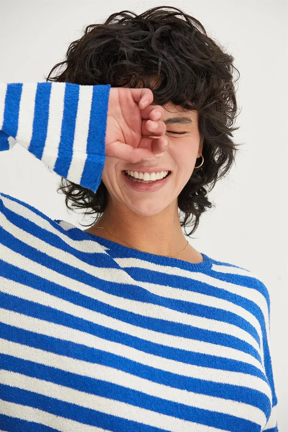 Classic Horizontal Striped Soft Knit Crew Neck Relaxed Fit Long Sleeve Pullover Sweater