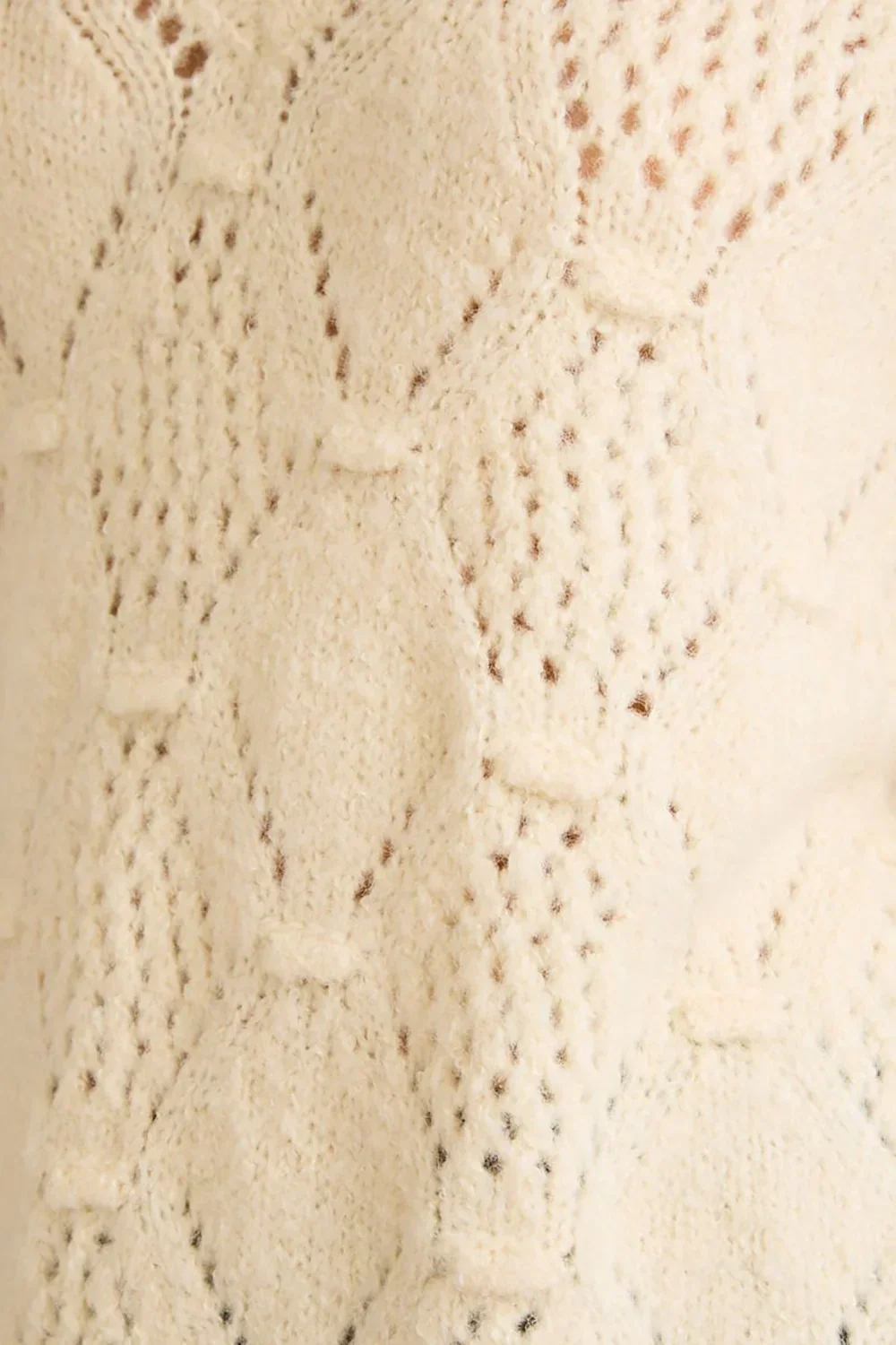 Cozy Cream Cable Knit V Neck Pointelle Ribbed Cuffs Side Slits Sweater