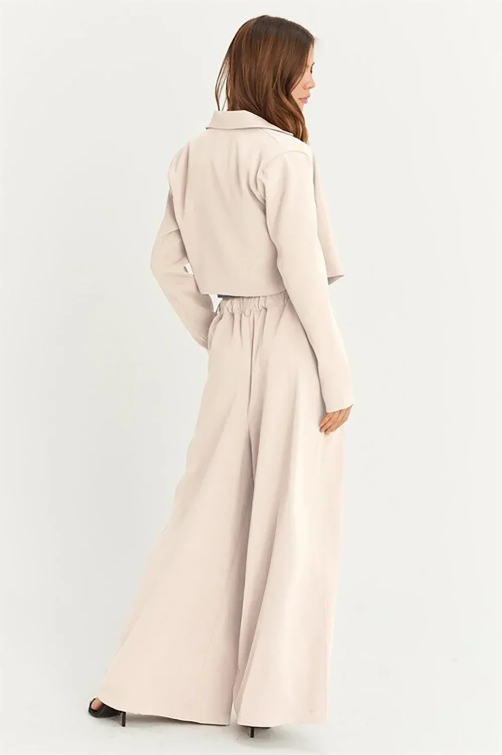 Cropped Blazer & High Rise Wide Leg Two-Piece Set