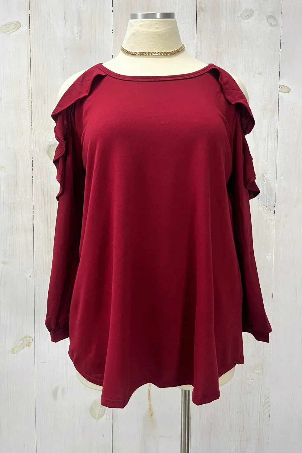 Plus Size Cold Shoulder Ruffle Sleeve Tunic Casual Boutique Blouse