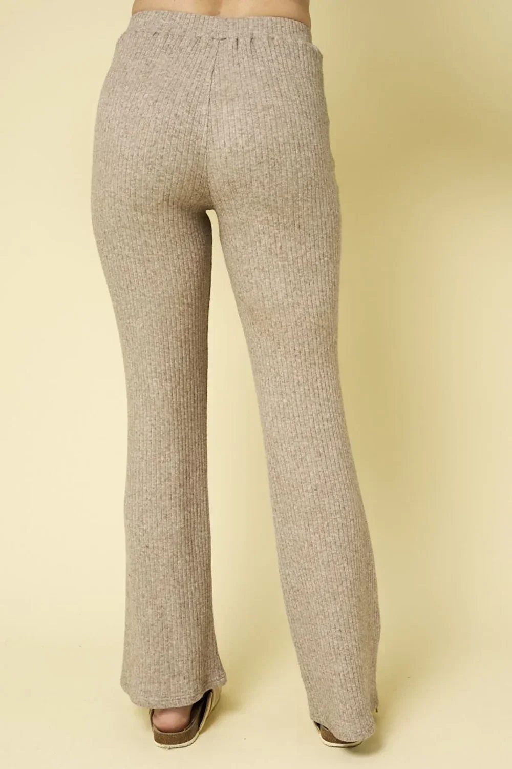 Taupe Ribbed Knit Button Front Shacket Flare Pants Lounge Set