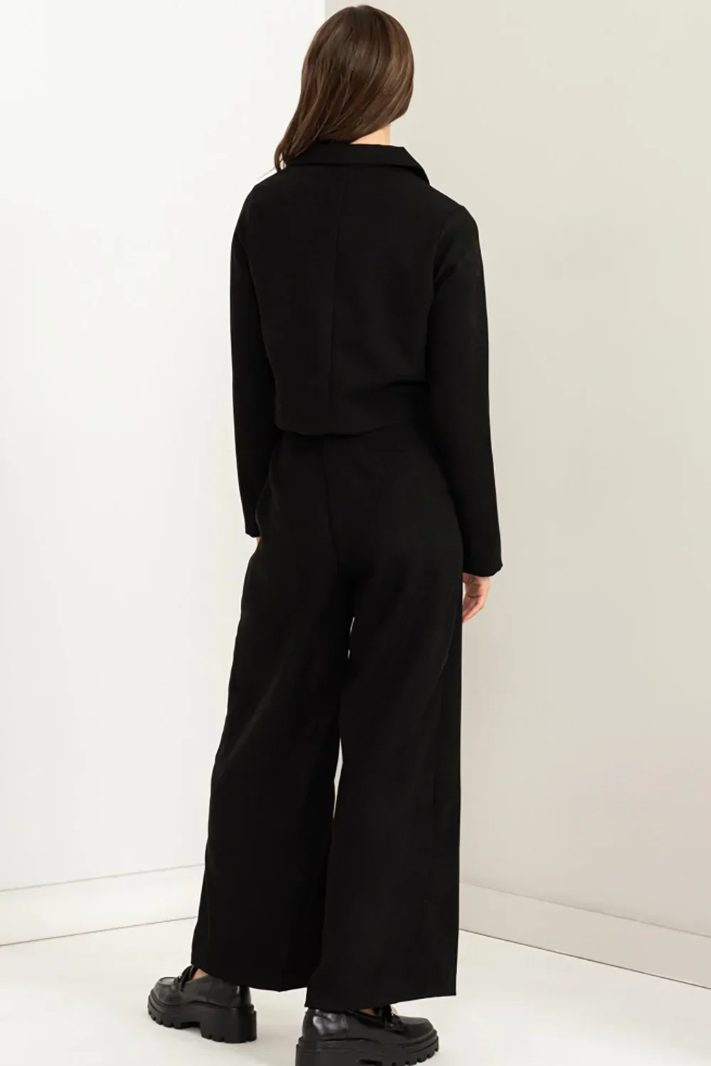 Long Sleeve Crop Blazer High Waist Pants Two Piece Professional Suit Set