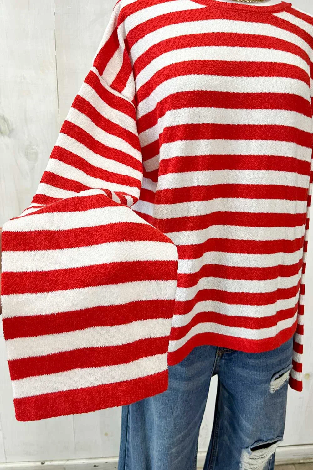 Classic Horizontal Striped Soft Knit Crew Neck Relaxed Fit Long Sleeve Pullover Sweater