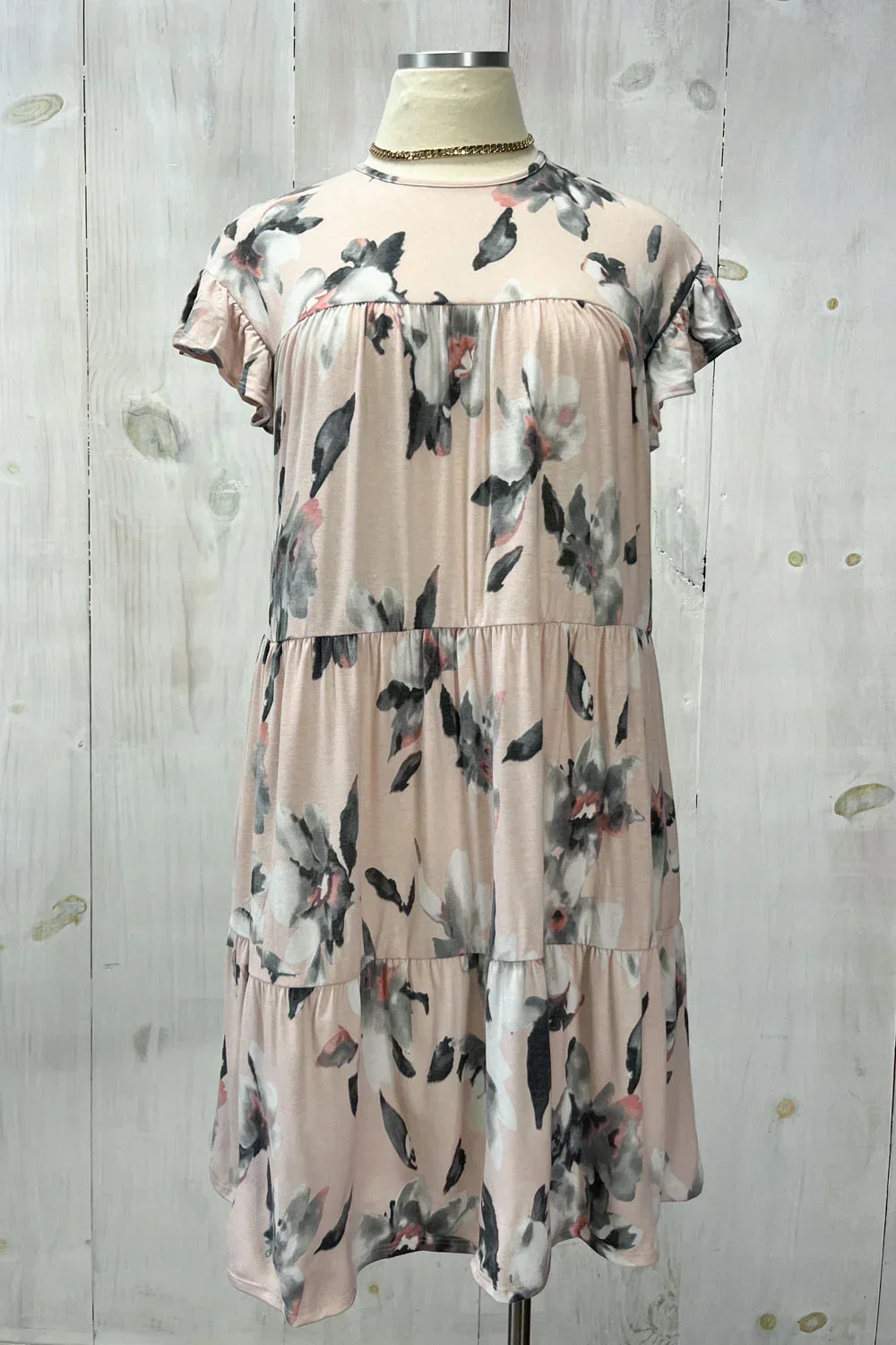 Plus Size Short Sleeve Tiered Ruffle Floral Babydoll Mini Dress