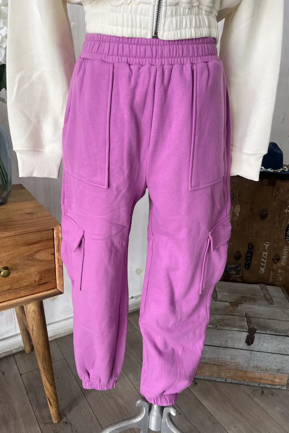 High Waisted Cargo Pocket Elastic Waist Jogger Pants