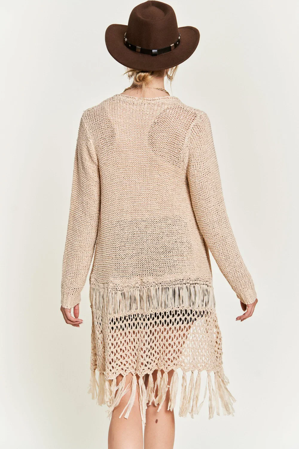 Plus Size Boho Fringe Duster Lightweight Open Front Festival Style Knit Cardigan