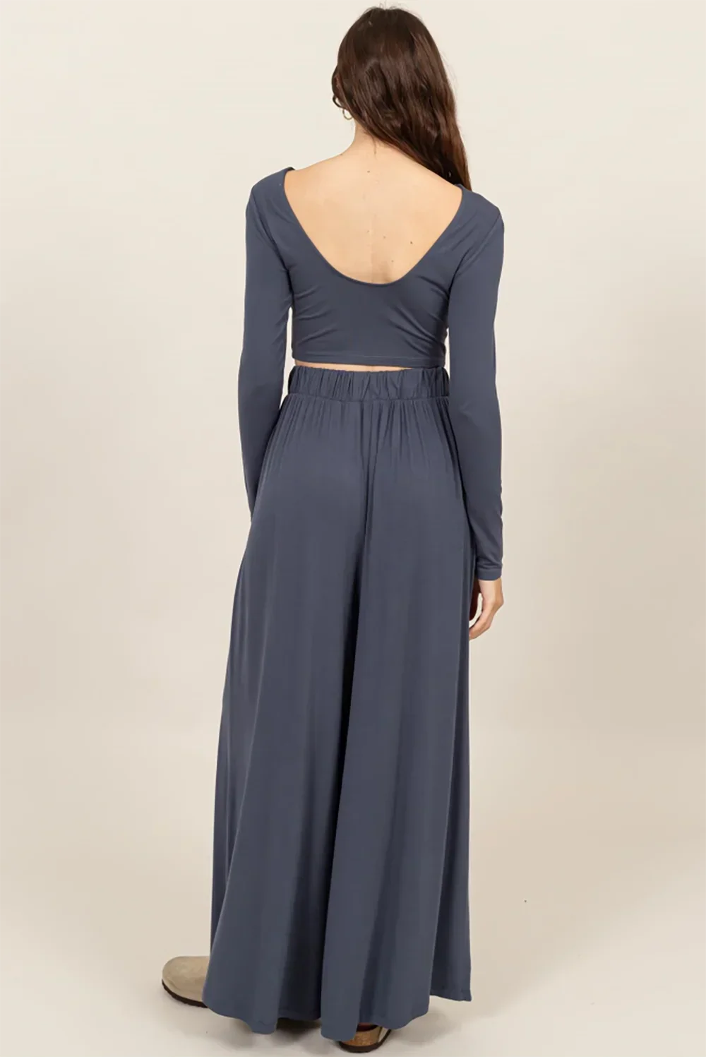 Long Sleeve Crop Top & Extra Wide Maxi Pants Set