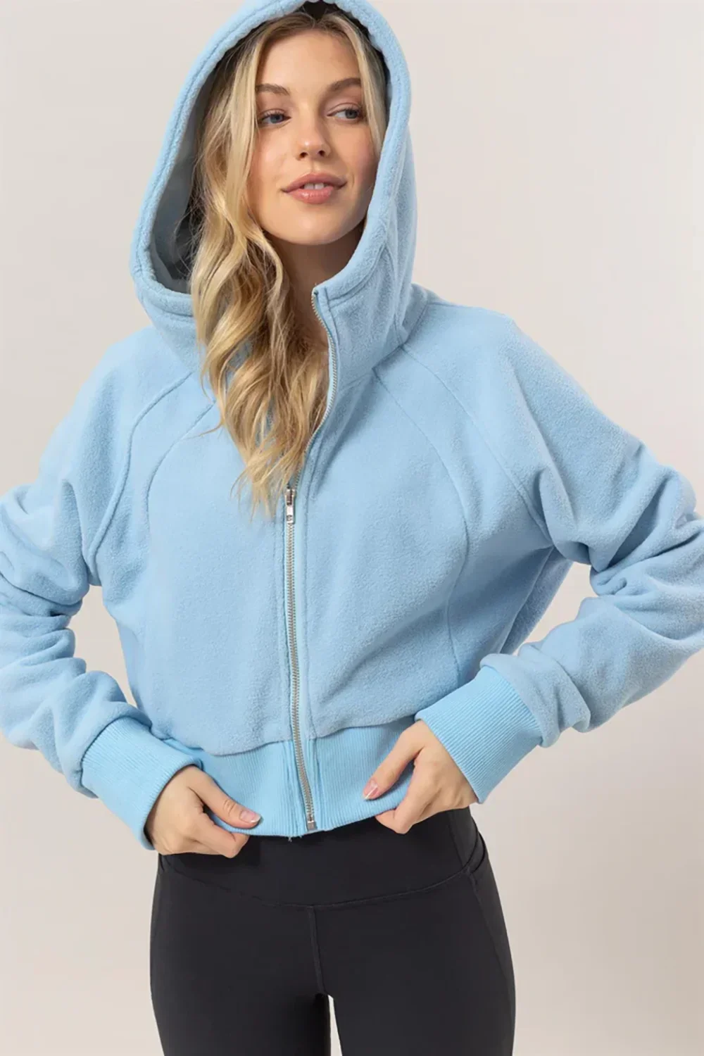 Cropped Zip Up Hooded Jacket Soft Fleece Brushed Scuba Hoodie