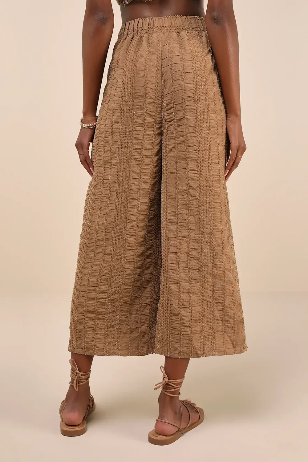 Sunny Textured Velvet Crop Sleeveless Top Wide-Leg Pants Set