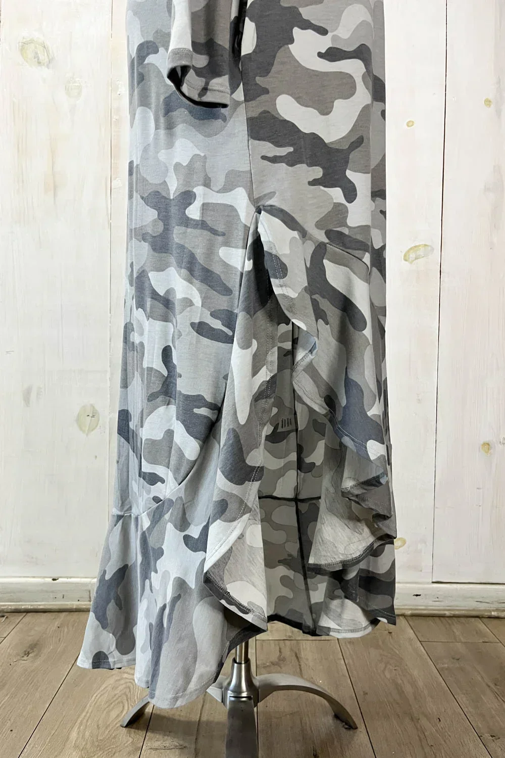 Plus Size Casual Camouflage Long Sleeve Asymmetrical Maxi Dress