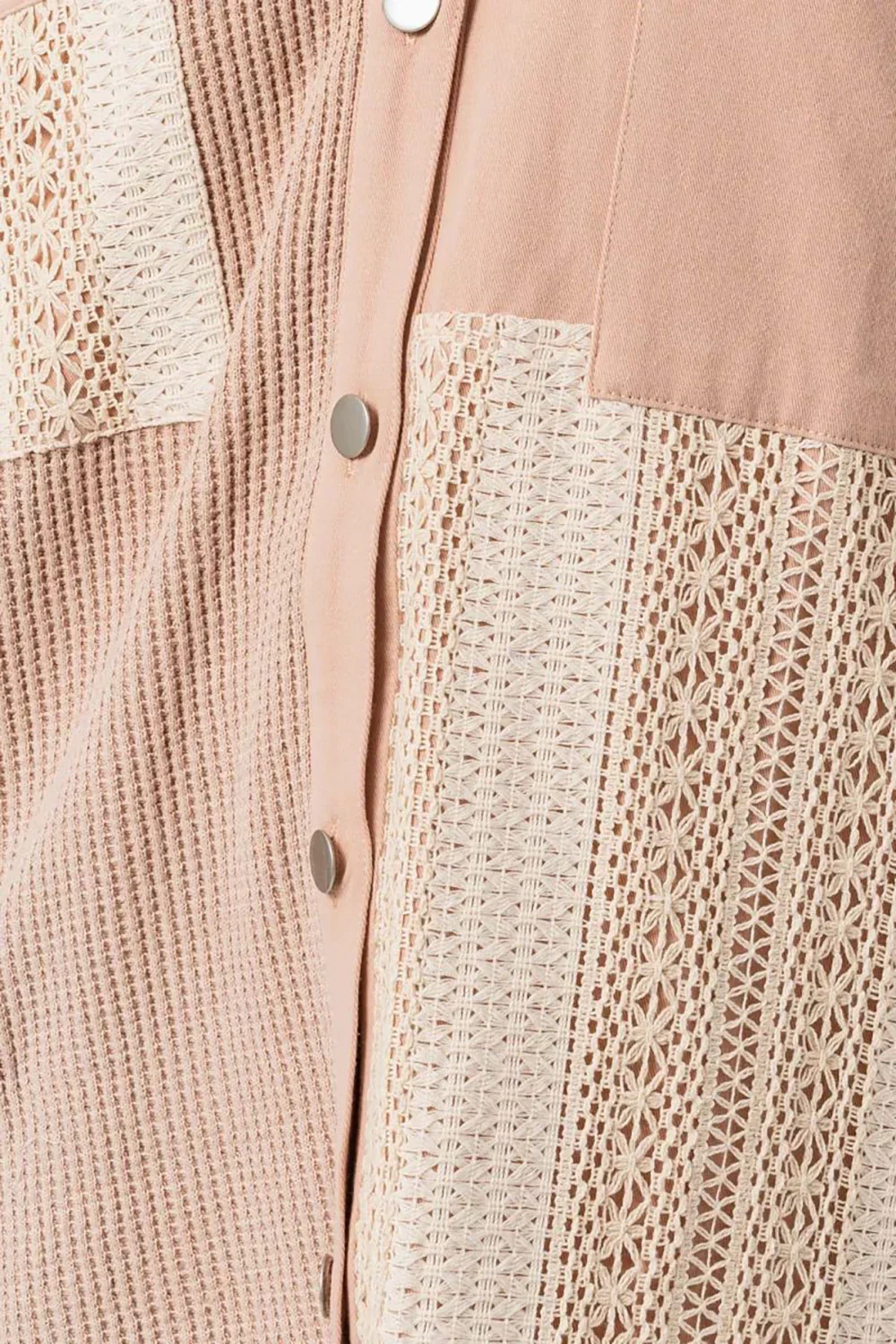 Dusty Blush Mixed Media Button Down Waffle Knit Shacket
