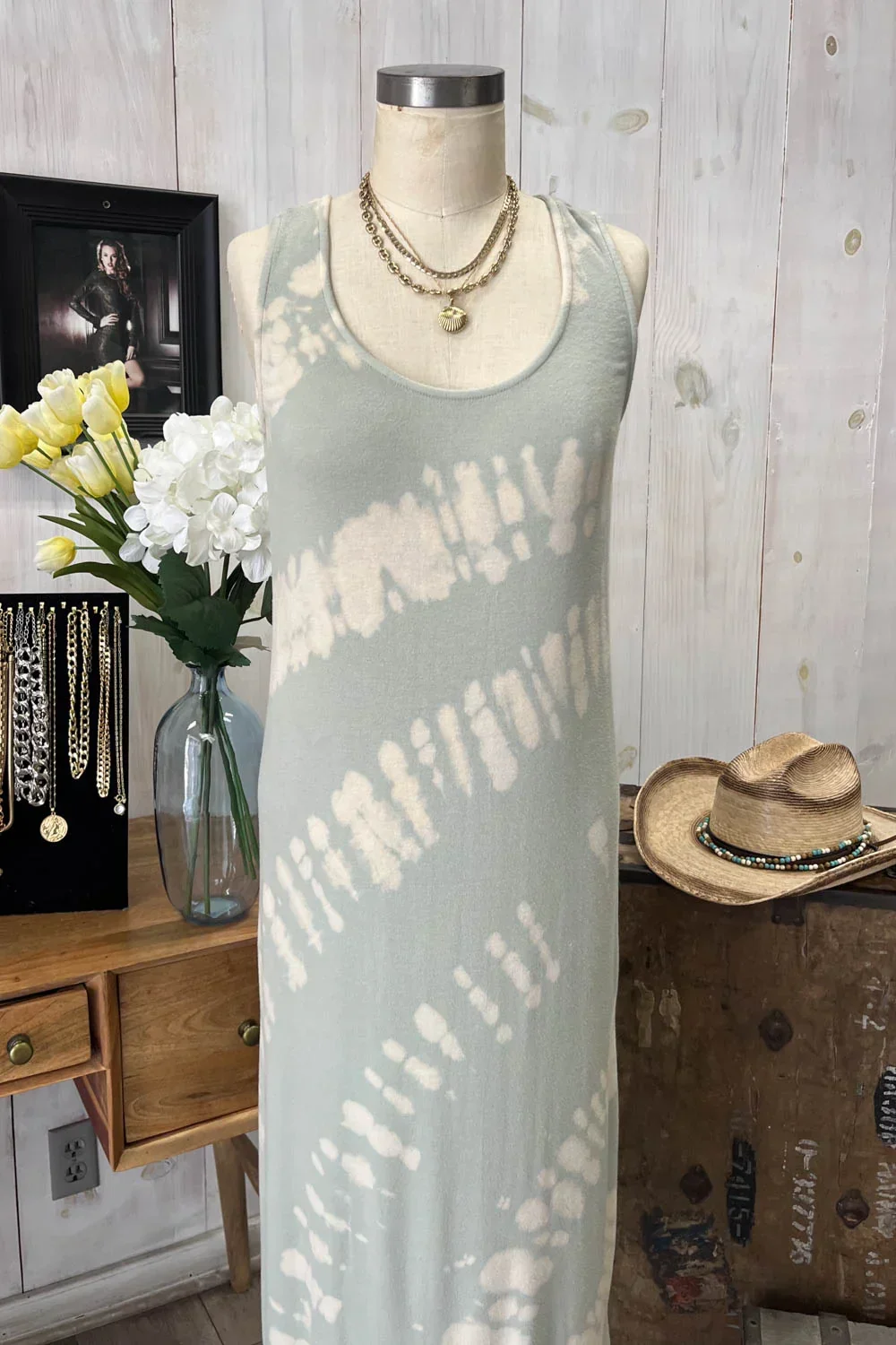 Tie Dye Sleeveless Soft Trendy Boho Summer Fashion Midi Dress