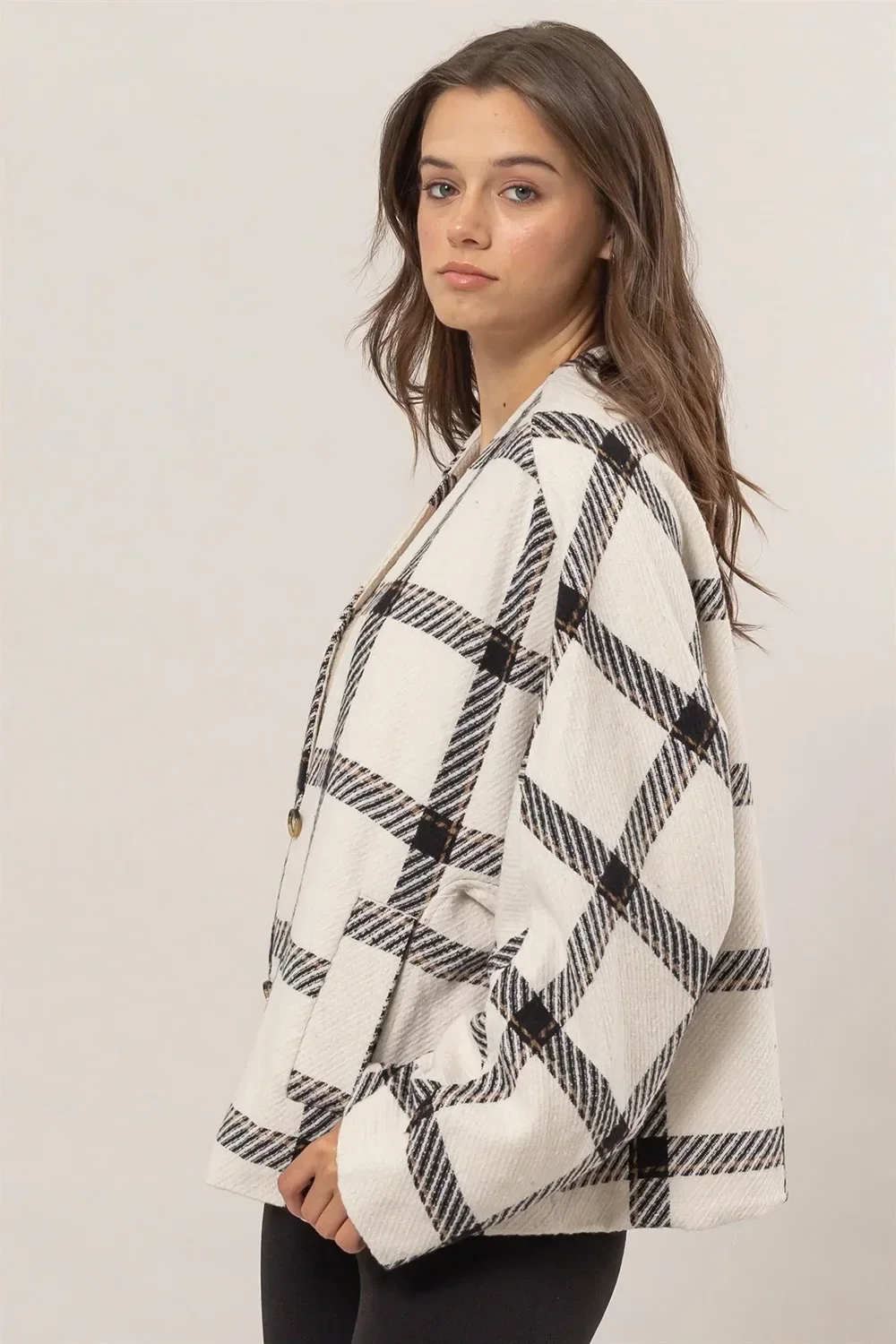 Oversize Plaid Long Sleeve Side Slit Pockets Jacket Shacket