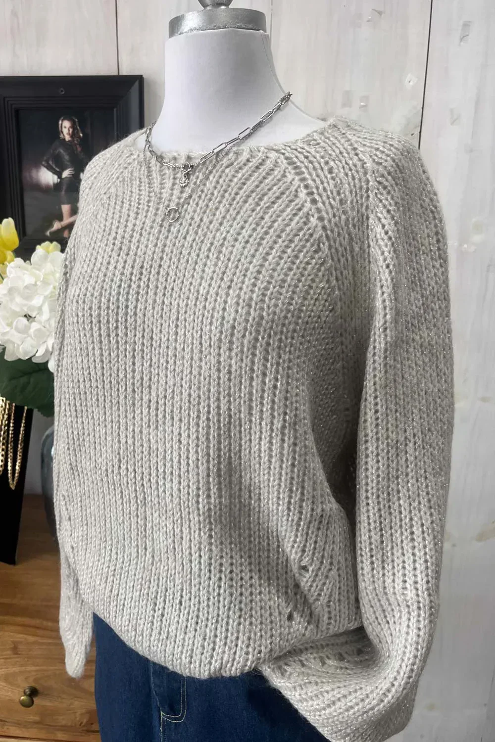 Cozy Oversized Chunky Knit Crew Neck Long Bell Sleeve Sweater
