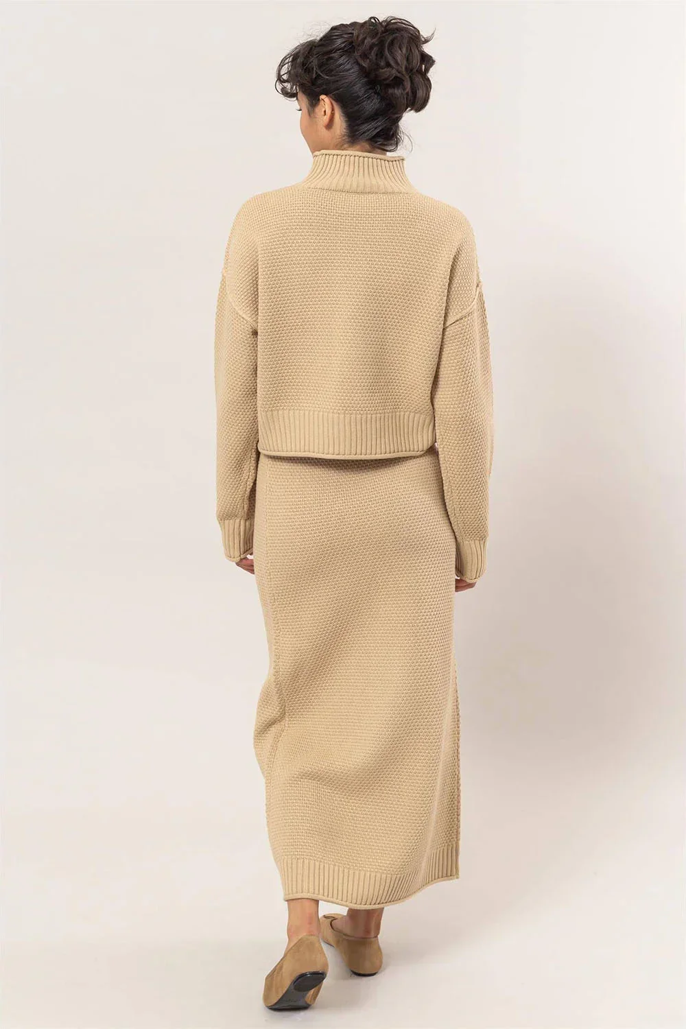 Oversized Turtleneck Sweater Matching Midi Skirt Knit Two Piece Set