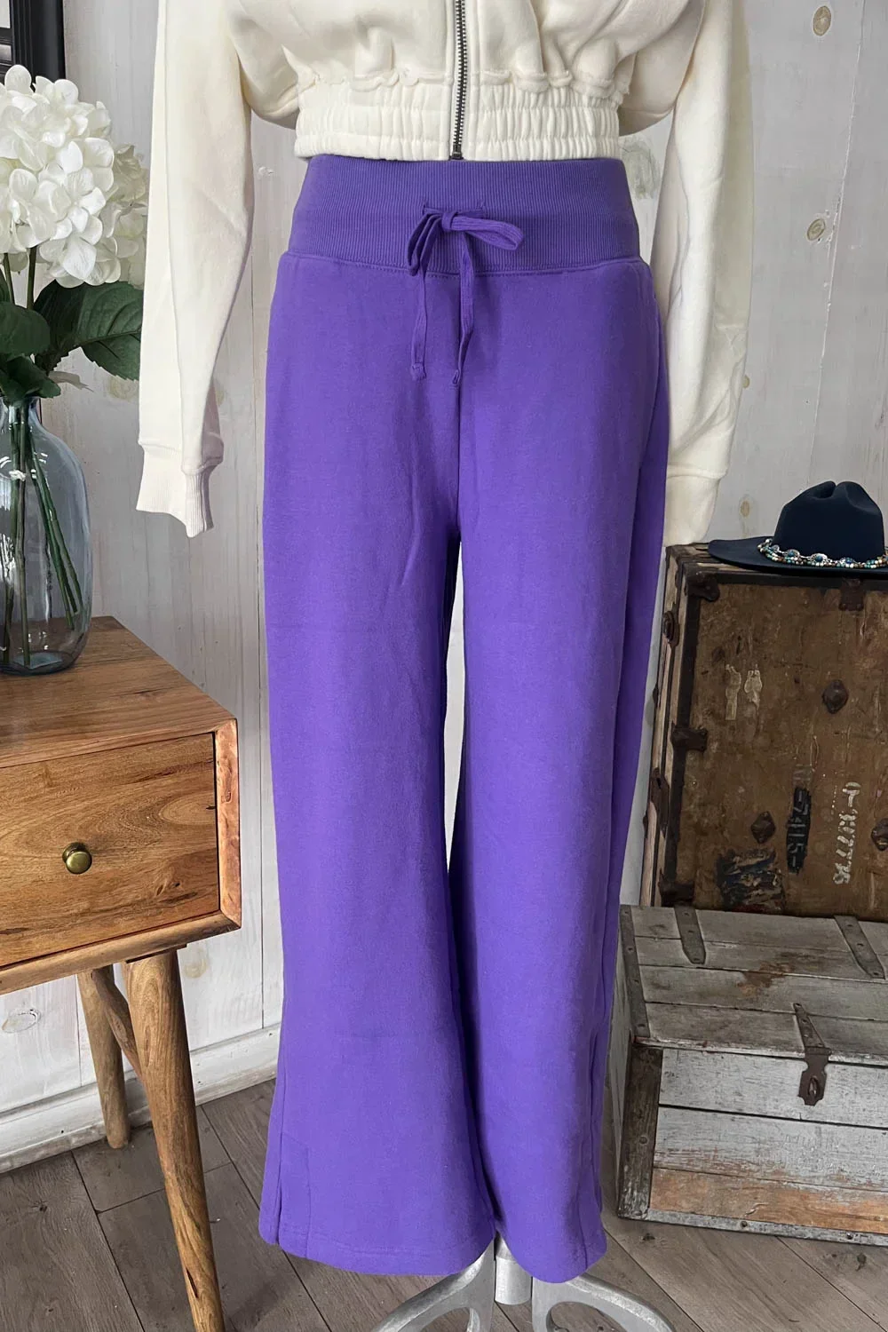 Wide Leg Drawstring Soft Side Slit Lounge Pants Sweatpants