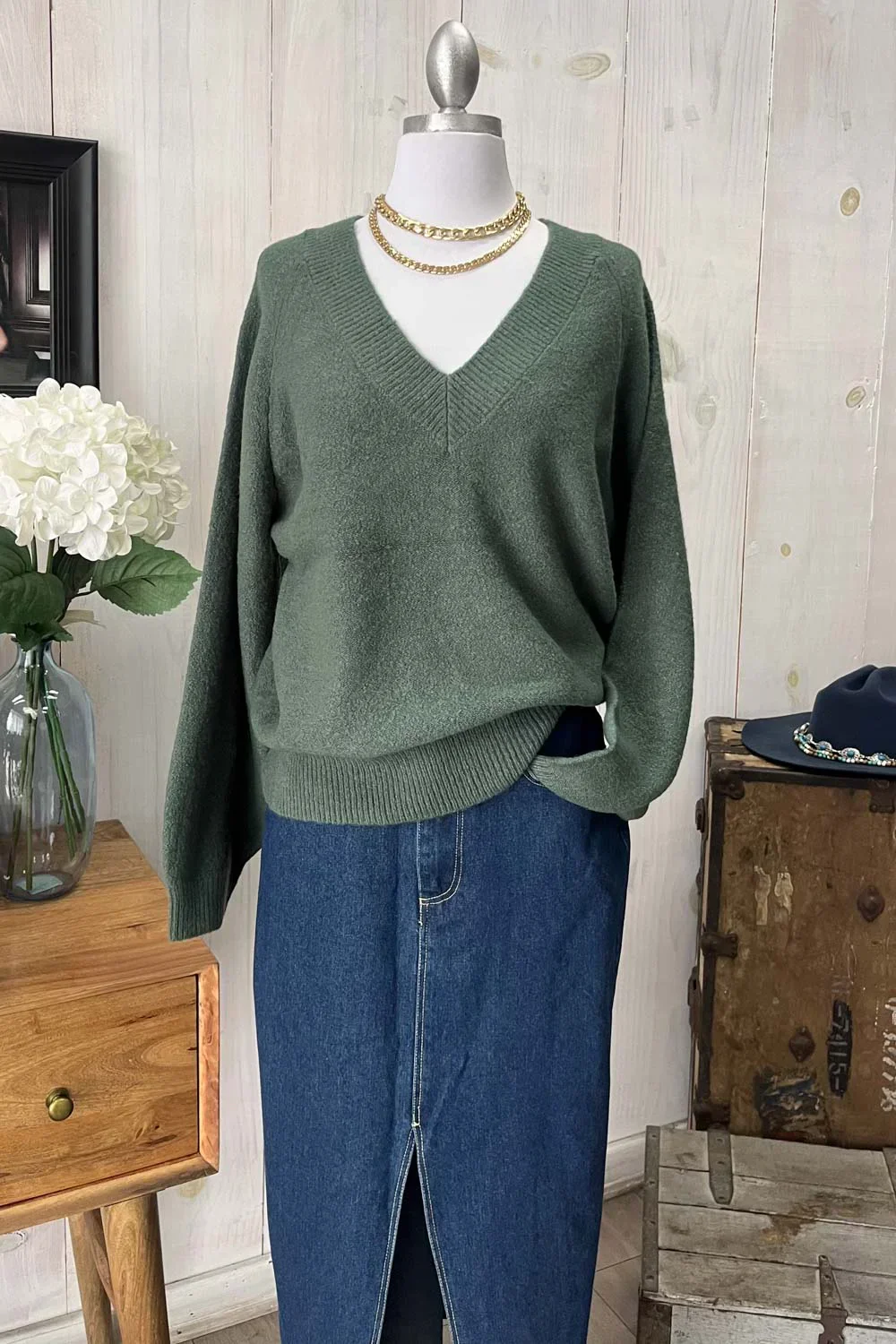 Soft V-Neck Pullover Cozy Knit Long Sleeve Casual Sweater
