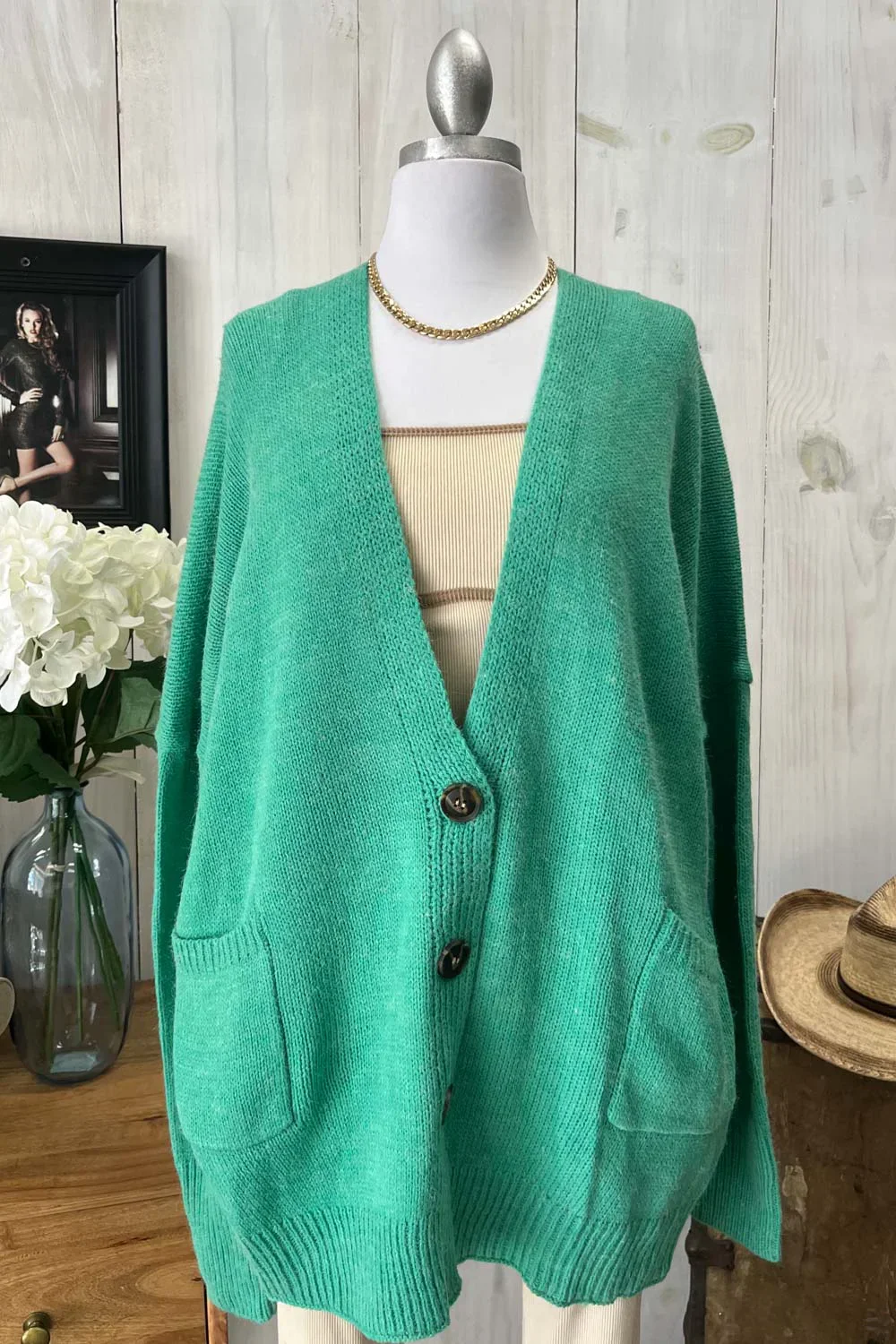 Oversized Button Front Knit Cardigan with Pocket Cozy Layering Cardigan