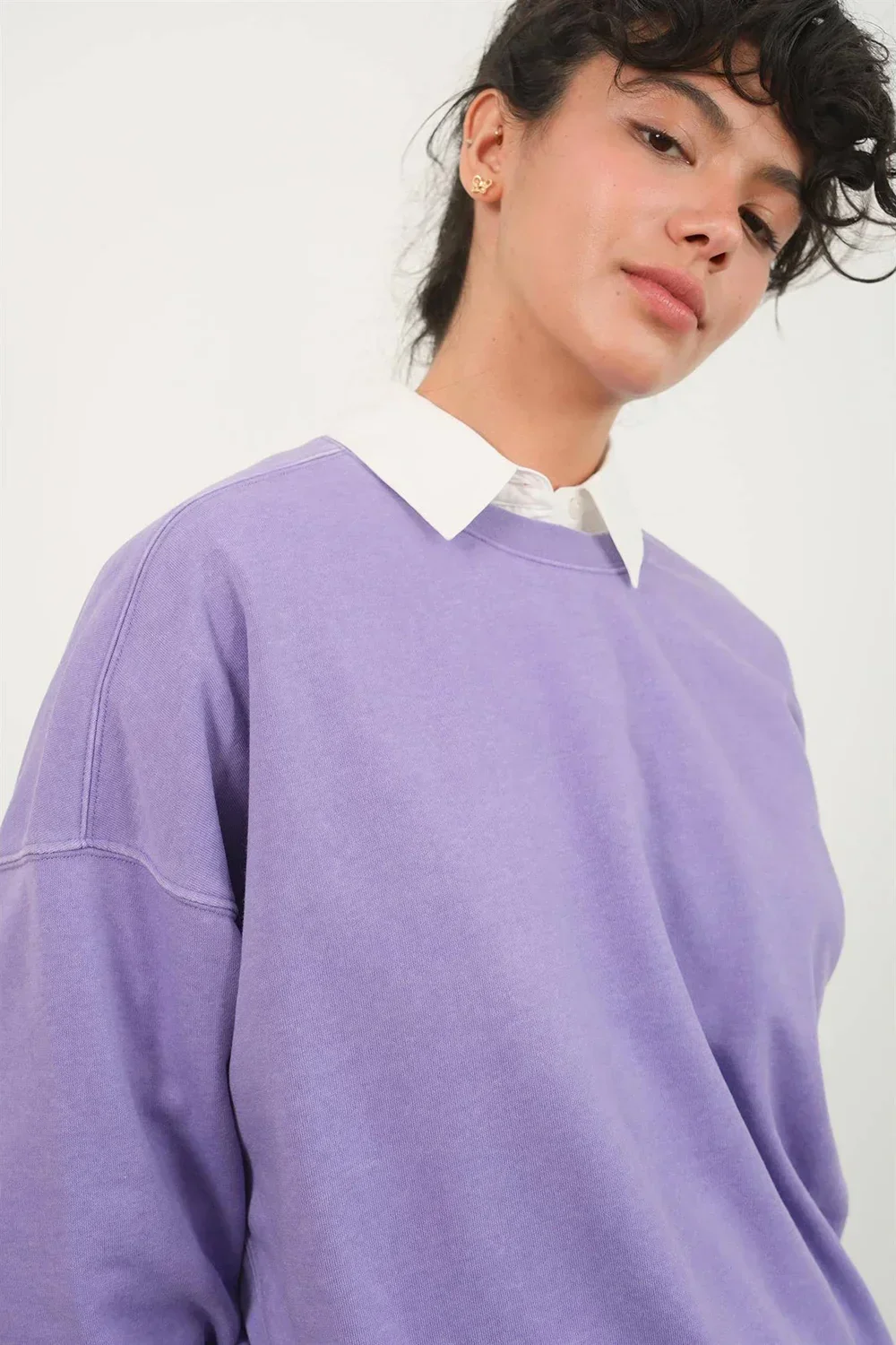 Crew Neck Purple Lavender Pullover Boutique Fashion Sweatshirt