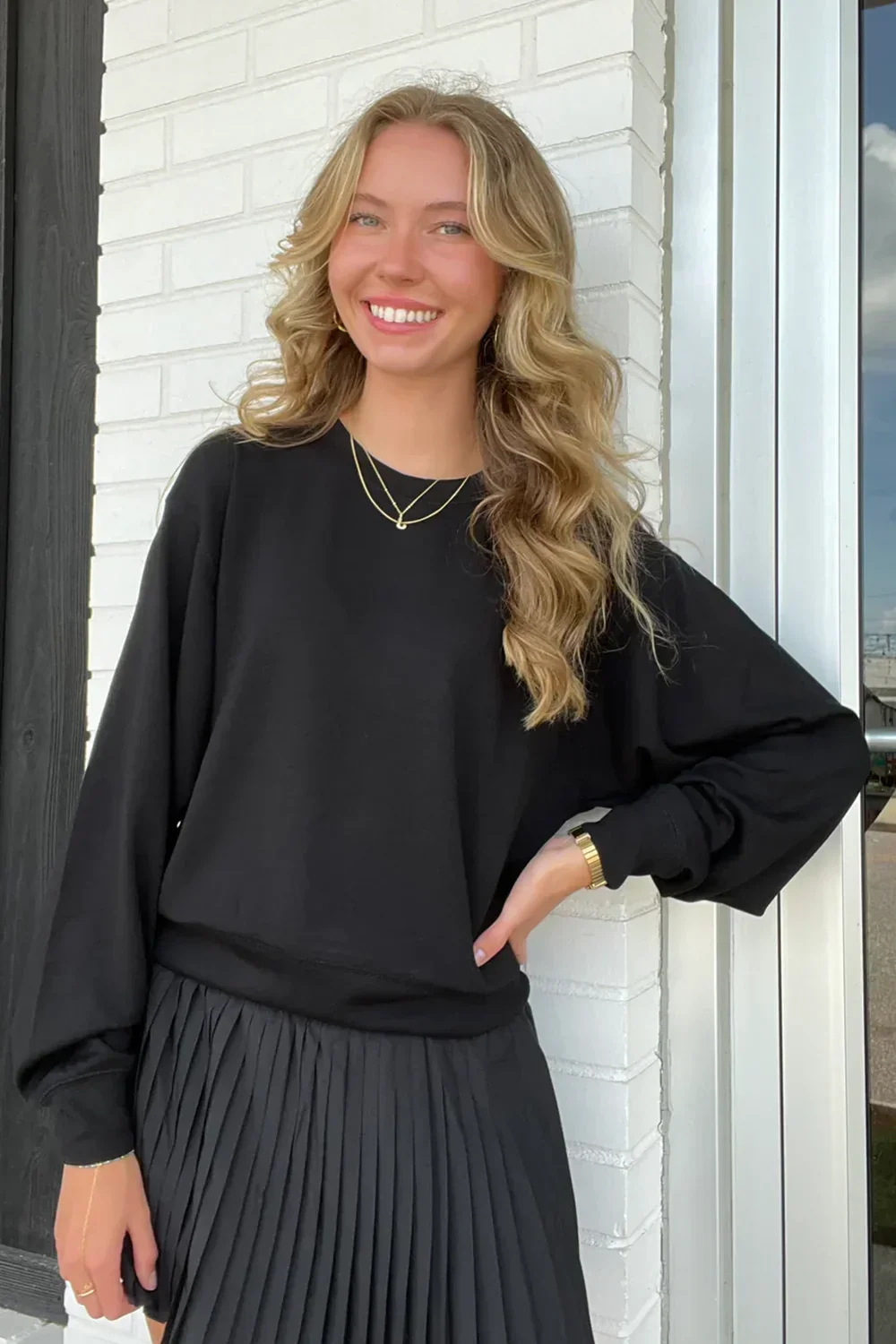 Basic Demi Classic Crewneck Long Sleeve Essential Layering Scuba Sweatshirt