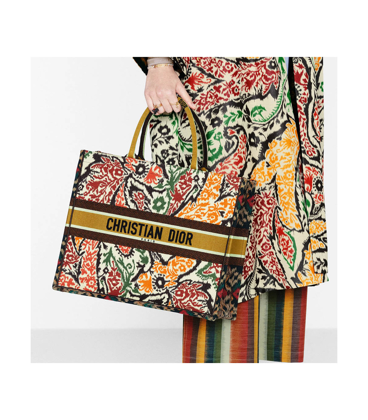 Dior Christian Dior Book Tote Yellow Multicolor Dior Paisley Embroidery