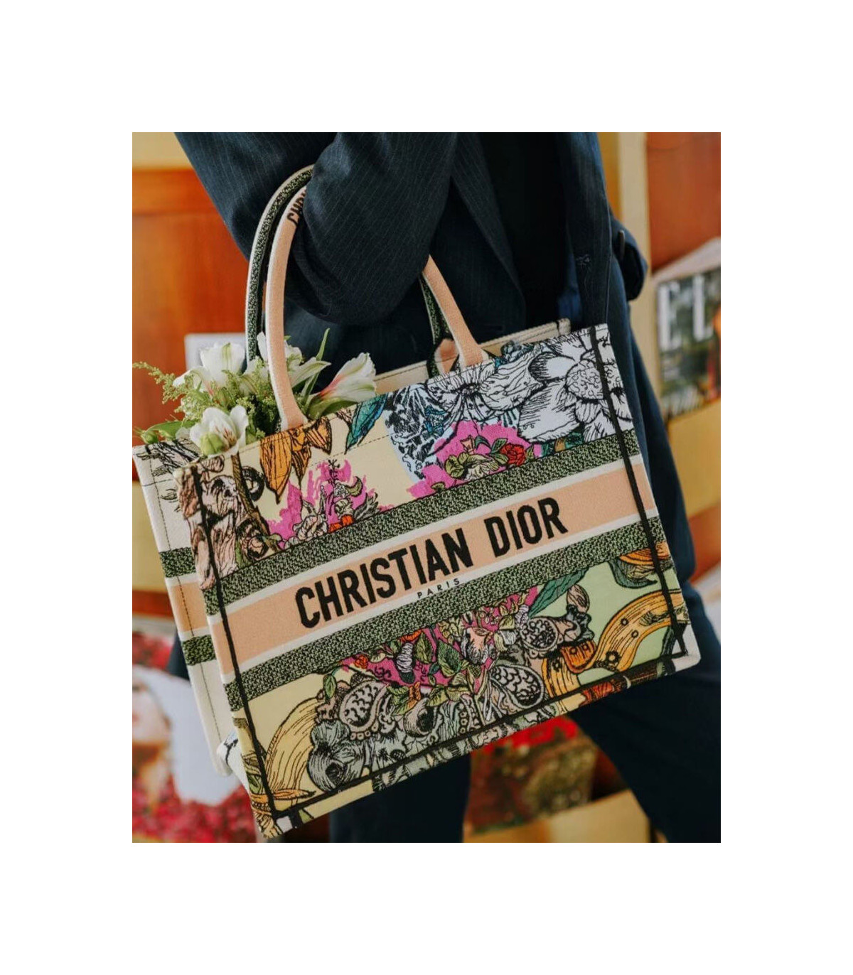 Dior Christian Dior Small Book Tote Multicolor Cœur EN Fleurs Embroidery