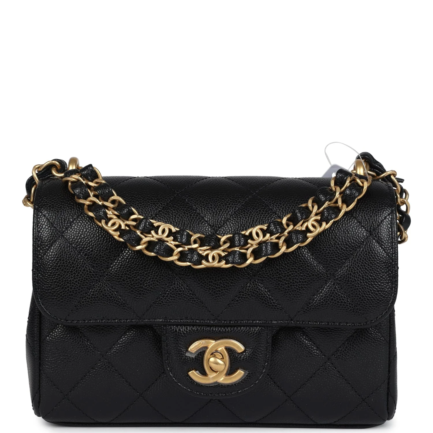 Chanel Mini Top Handle Flap Bag Black Grained Calfskin Brushed Gold Hardware