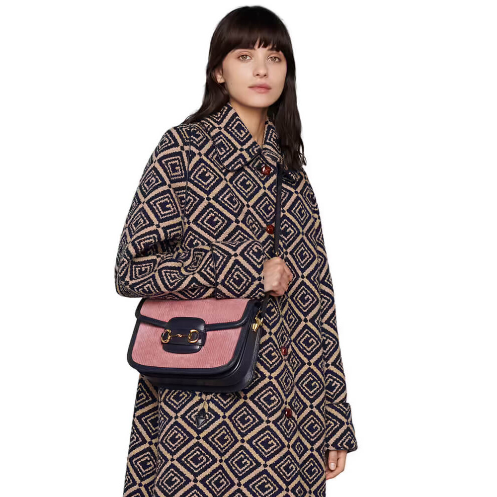 Gucci Horsebit 1955 Small Bag Pink Corduroy