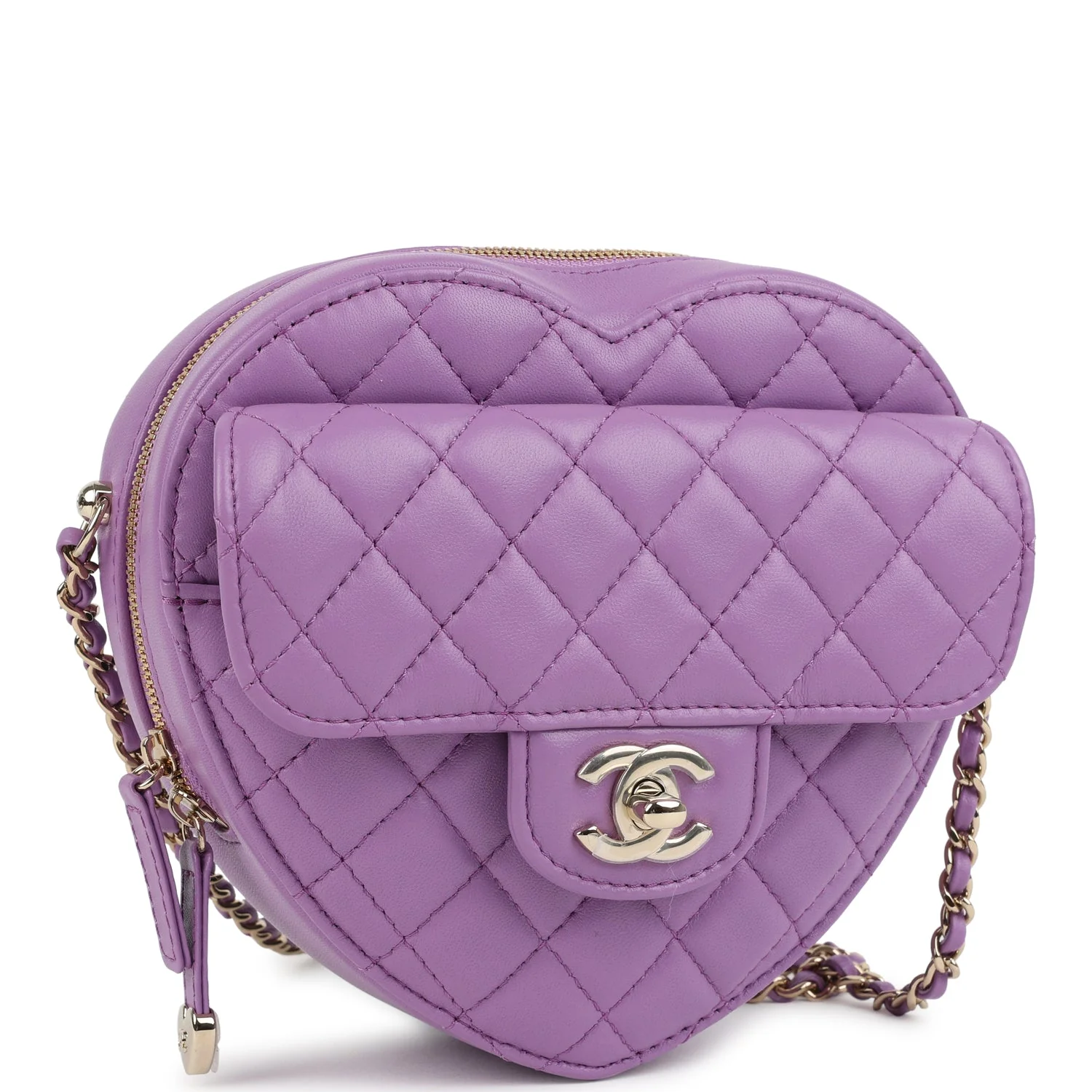 Chanel CC In Love Large Heart Bag with Chain Purple Lambskin Light Gold Hardware