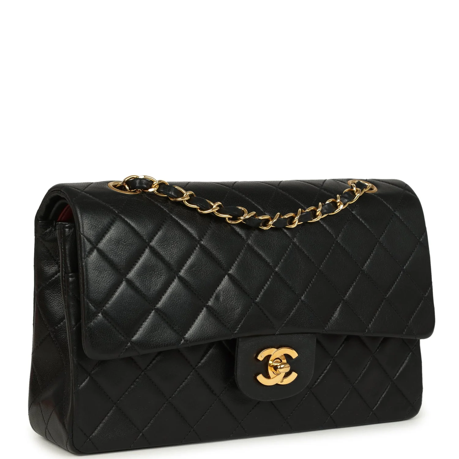Vintage Chanel Medium Classic Double Flap Bag Black Lambskin Gold Hardware
