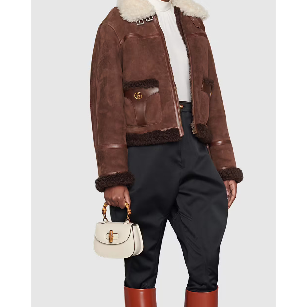 Gucci Mini Top Handle Bag with Bamboo White