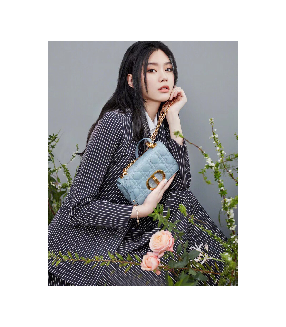 Dior Dior Small Caro Bag Cloud Blue Supple Cannage Calfskin