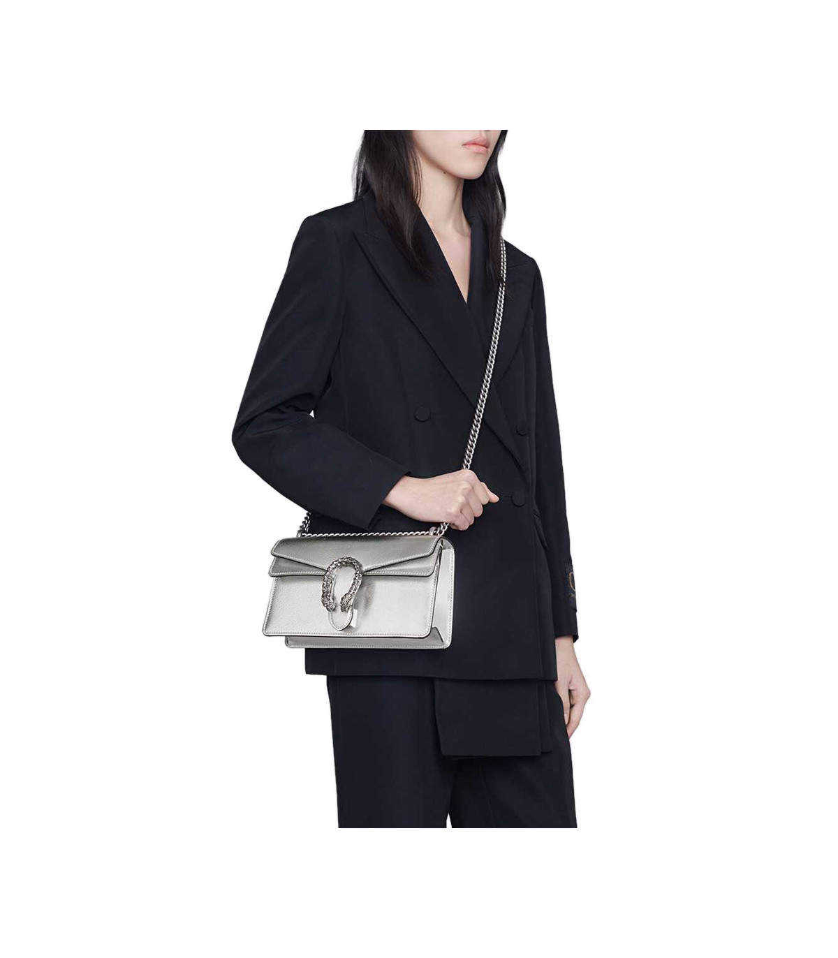 Gucci Dionysus Small Shoulder Bag in Silver Lame Leather