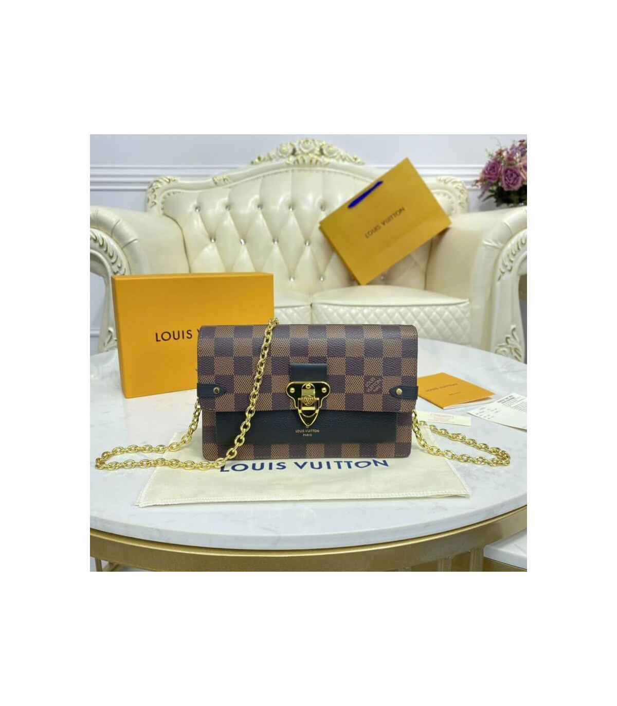 Louis Vuitton Damier Ebene Vavin Chain Wallet Black