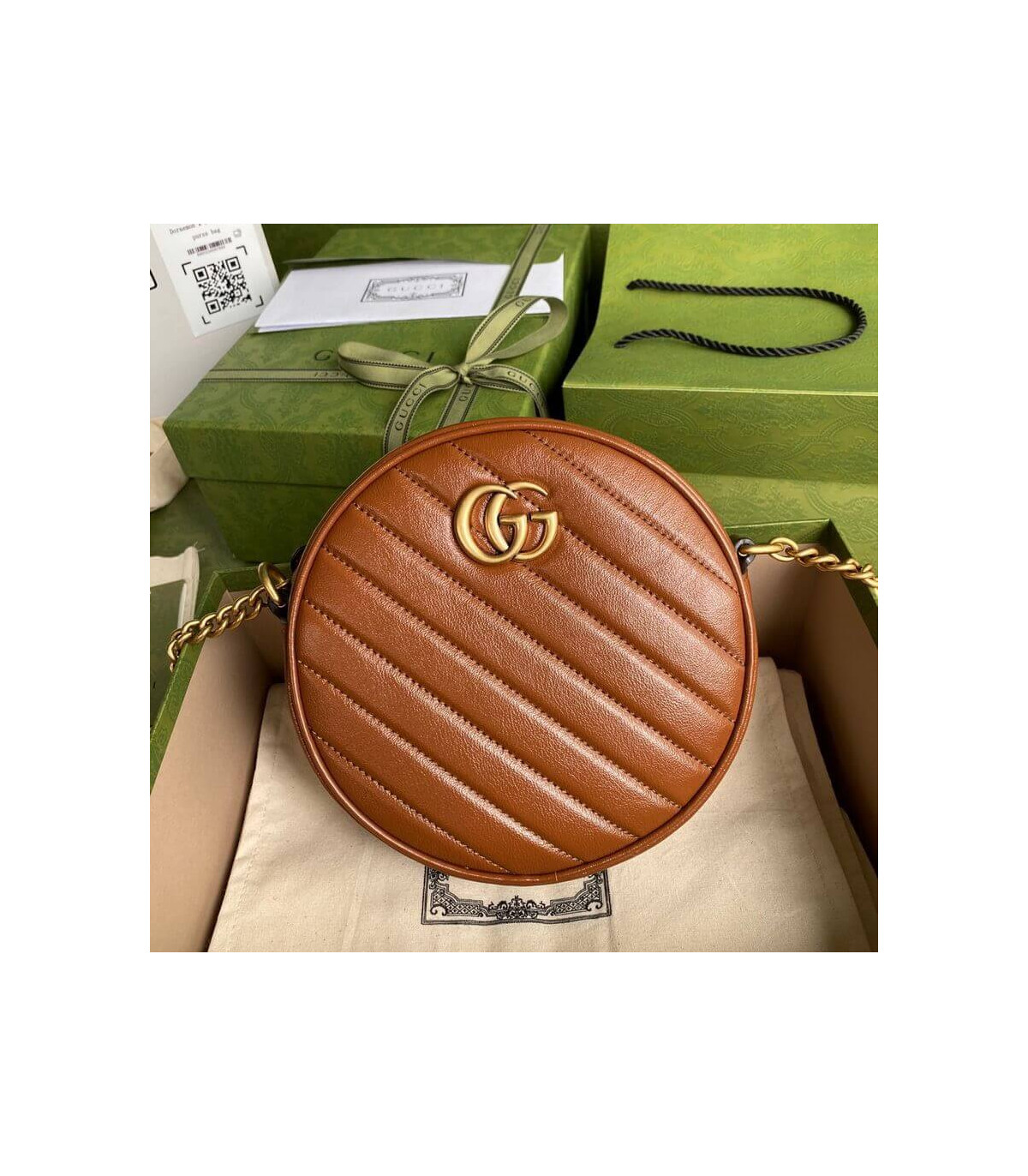 Gucci GG Marmont Mini Round Shoulder Bag Brown