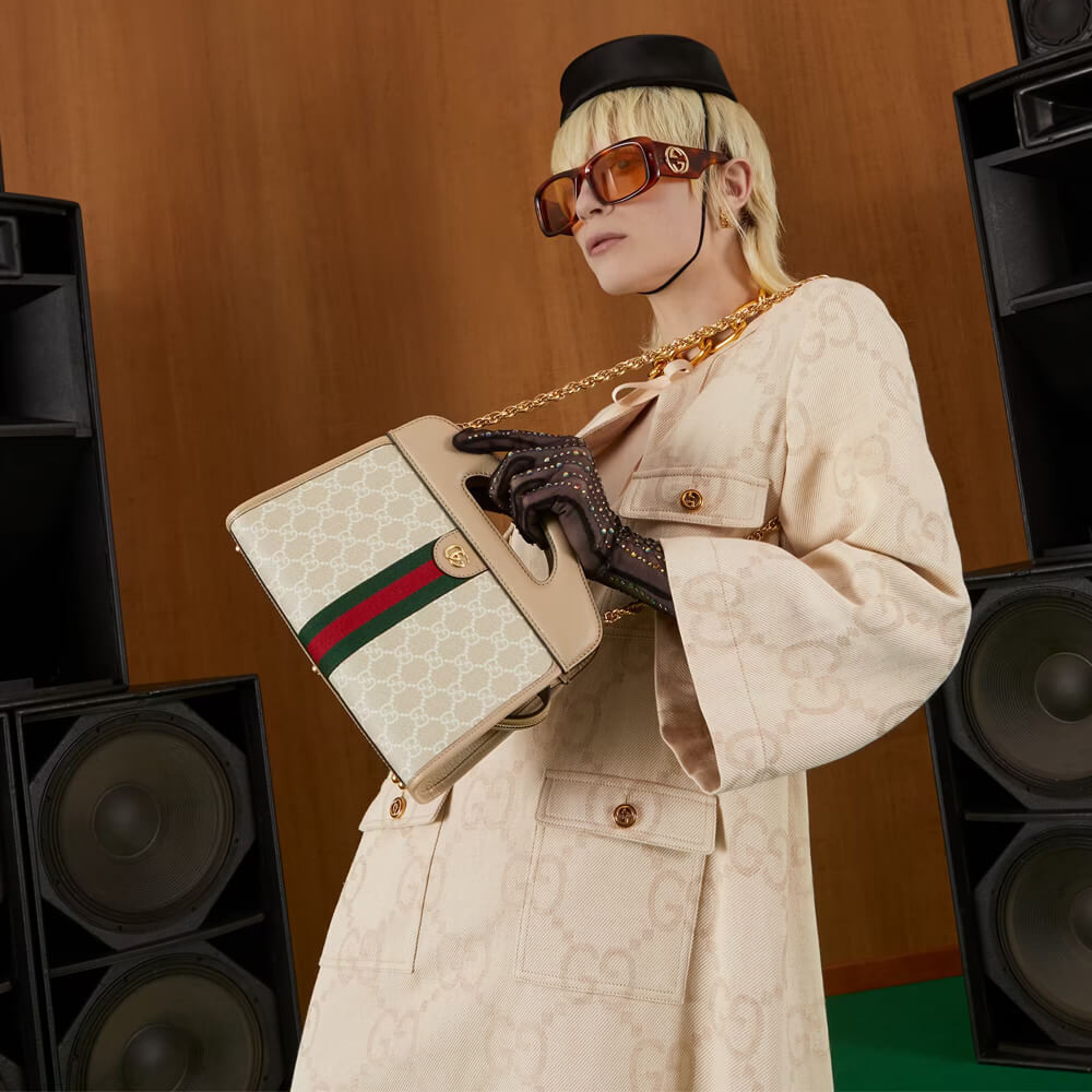 Gucci Ophidia Small Tote With Web White