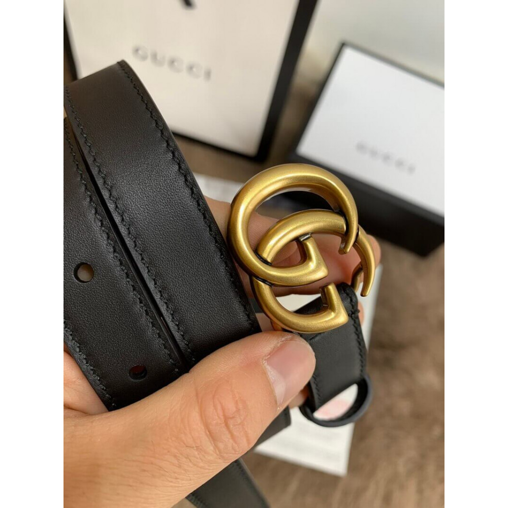 Gucci Black Leather 20mm Belt With Double G Buckle