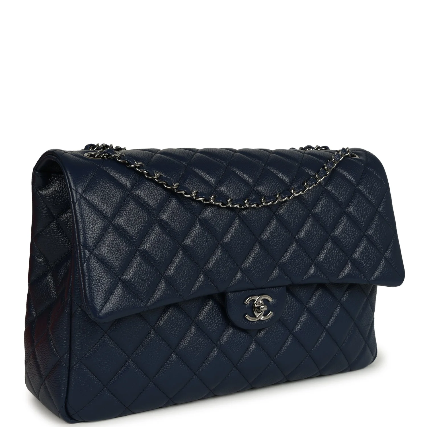 Chanel XXL Classic Single Flap Bag Navy Blue Shiny Aged Calfskin Ruthenium Hardware