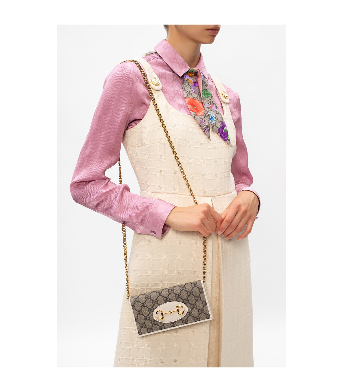 Gucci 1955 Horsebit Wallet With Chain White