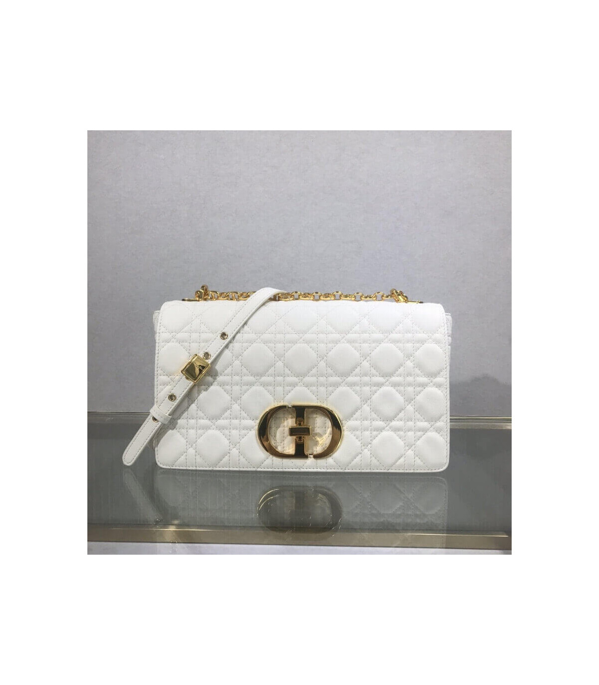 Dior Dior Large Caro Bag White Supple Cannage Calfskin