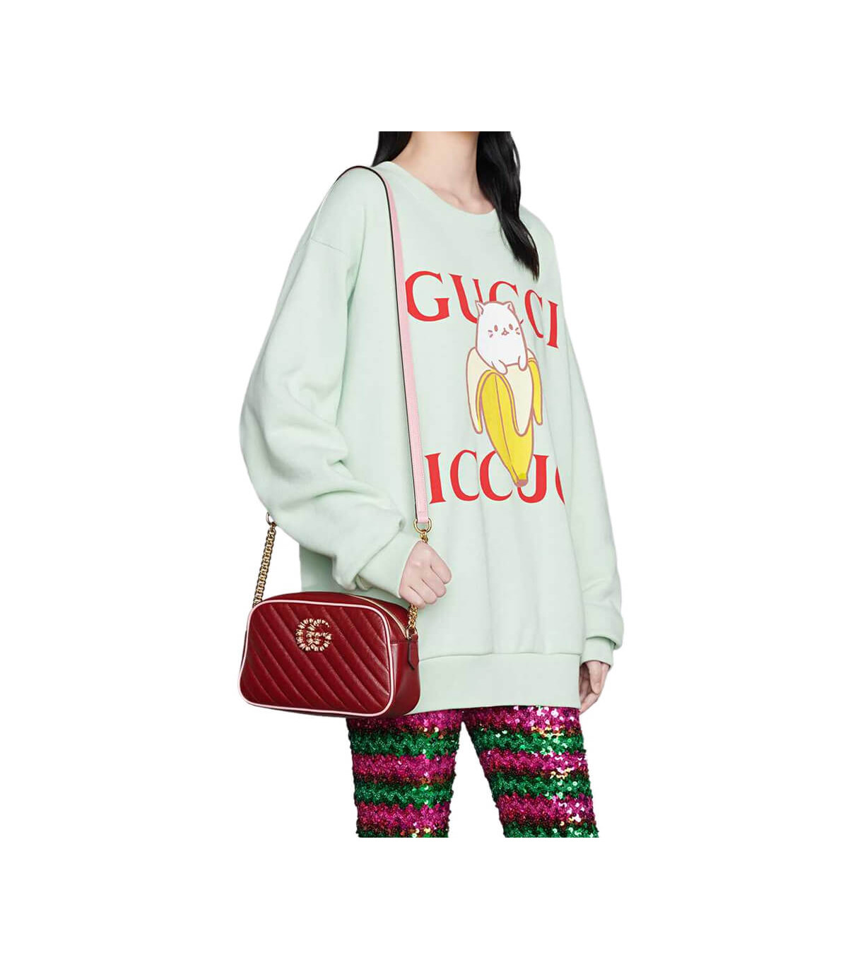 Gucci GG Marmont Small Shoulder Bag Red and Emerald Leather