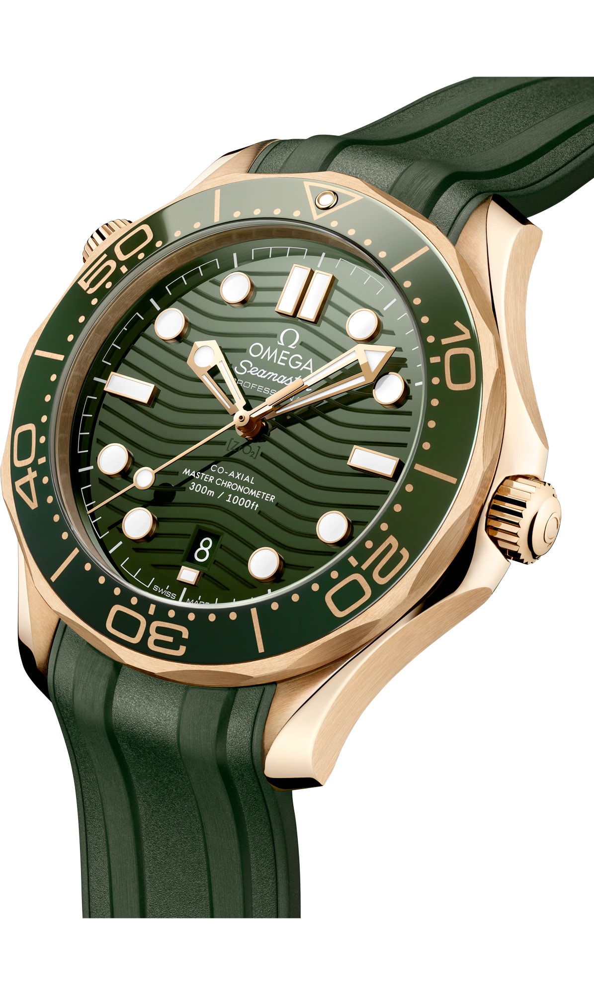 2025 Omega Seamaster Diver 300M Moonshine Gold Green Dial on Rubber Strap