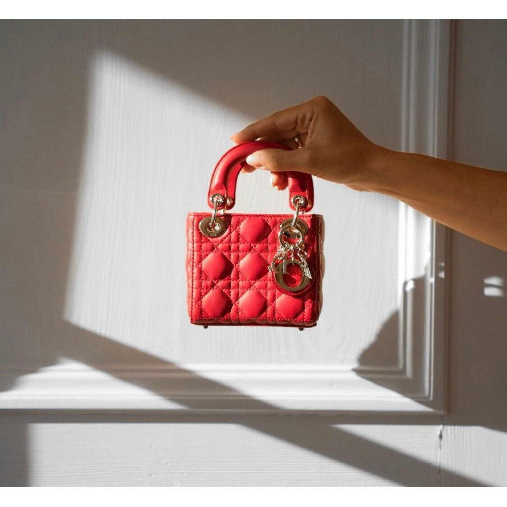 Dior Christian Dior Micro Lady Dior Bag Red Cannage Lambskin