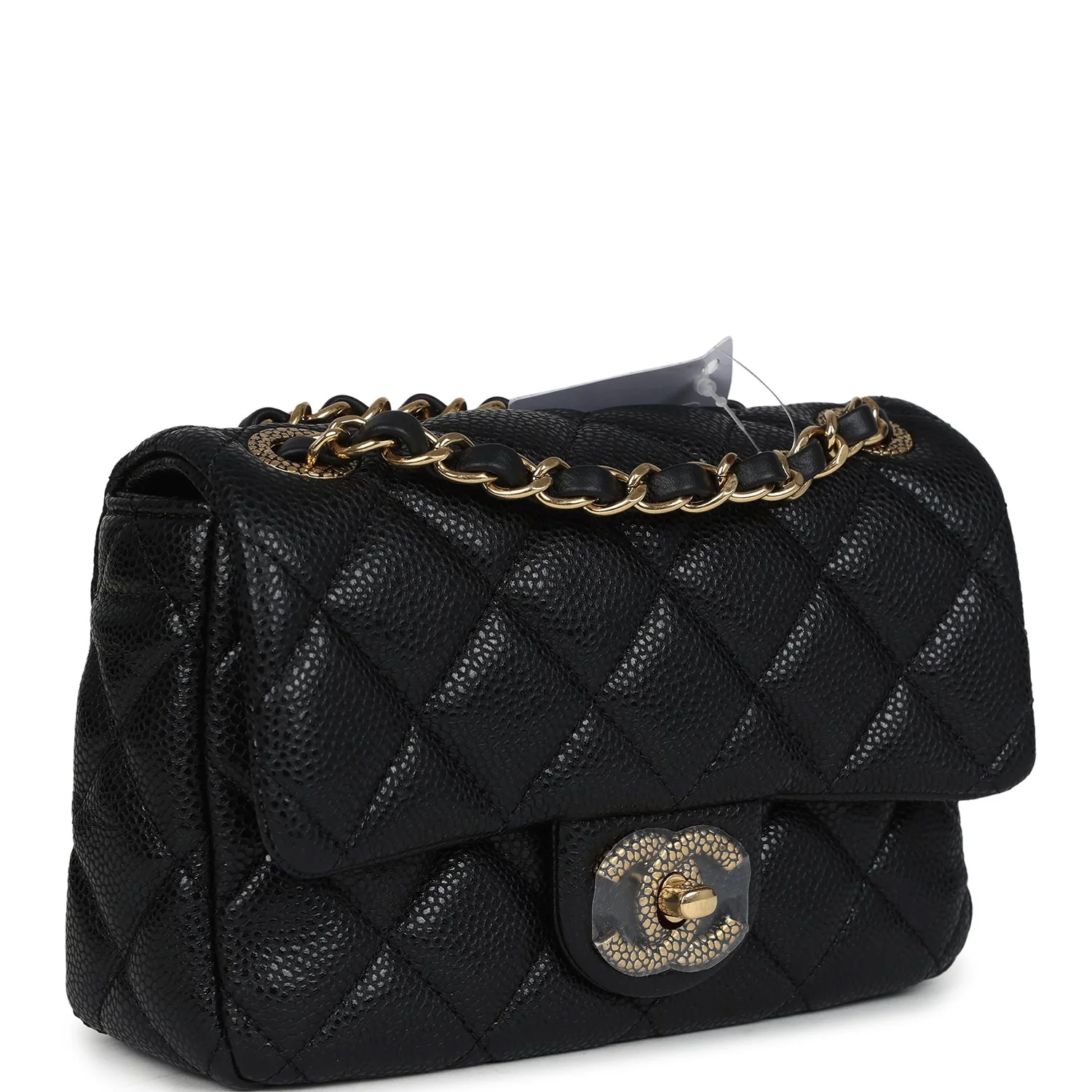 Chanel Mini Rectangular Flap Bag Black Shiny Caviar Gold Hardware
