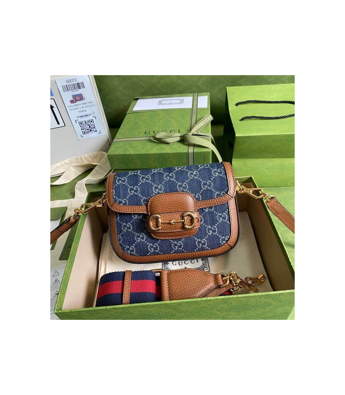 Gucci Horsebit 1955 Denim Mini Bag