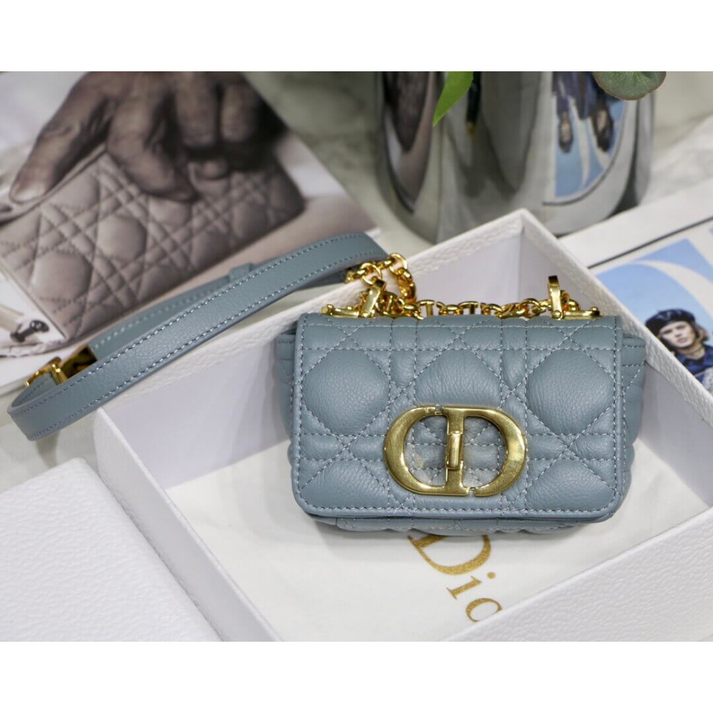 Dior Christian Dior Micro Caro Bag Cloud Blue Supple Cannage Calfskin