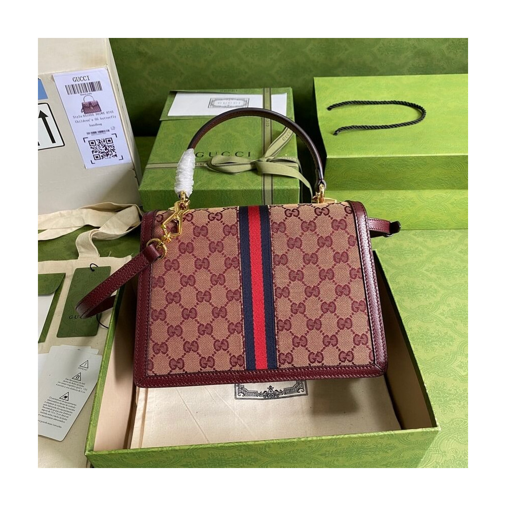 Gucci Ophidia Small Top Handle Bag With Web Burgundy